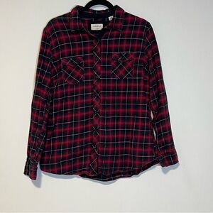 Weatherproof Red and Black Plaid Button Down Shirt Size Large